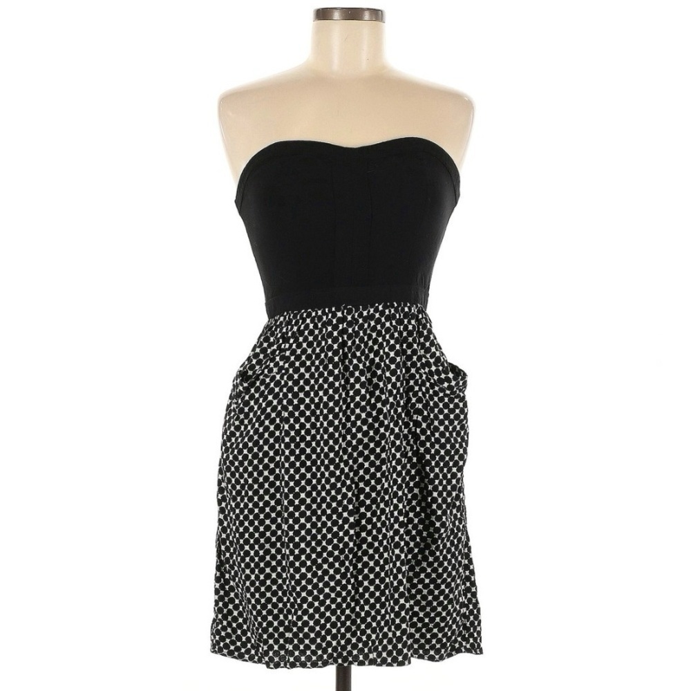 Xhilaration Strapless Bustier Fit Flare Mini Sun Dress Black White Juniors Small
